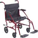 Drive Medical DFL19-RD Fly Lite Ultra Lightweight Folding Transport Wheelchair with Swing-Away Footrests, Red