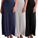 3 Pack Women's Maxi Skirts Long Flowy High Waisted Summer Work Casual Party (L)