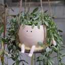 Hanging Swing Chair Planter Pot Resin Smiley Face Planter for Indoor Outdoor Plant Cute Head Flower Pots for String of Pearls Plant Live Unique Gift IdeaI for Mother Day, Christmas (Small) (Beige)