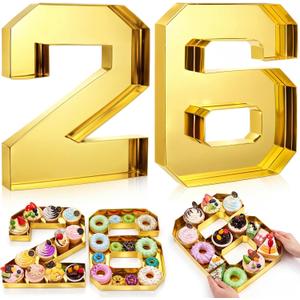 2 Pcs 13.7" 26 Cardboard Charcuterie Numbers Fillable Graduation Board Number Large Fillable Numbers 2026 Letters Trays for Food Chocolate Candy School Congrats Grad Party Supplies(Gold)