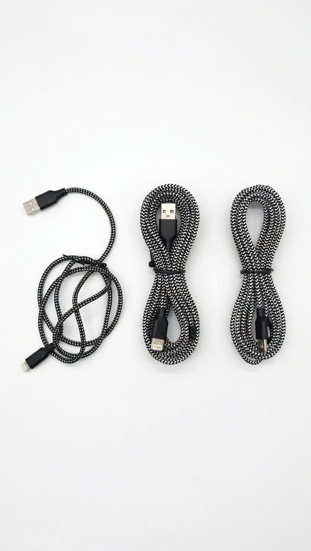 3ct Braided USB to Lightning Charging Cables, Black/White