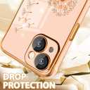 Petitian iPhone 14 Plus Case, Cute Women Girls Bling Glitter Dandelion Designed Phone Case, Girly Gold Plating Phone Cover with Camera Protection (Sparkle Dandelion-Pink)