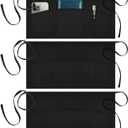Syntus 3 Pack Server Aprons with 3 Pockets, 100% Cotton Waitress Waiter Waist Apron, 11.5-inch Black