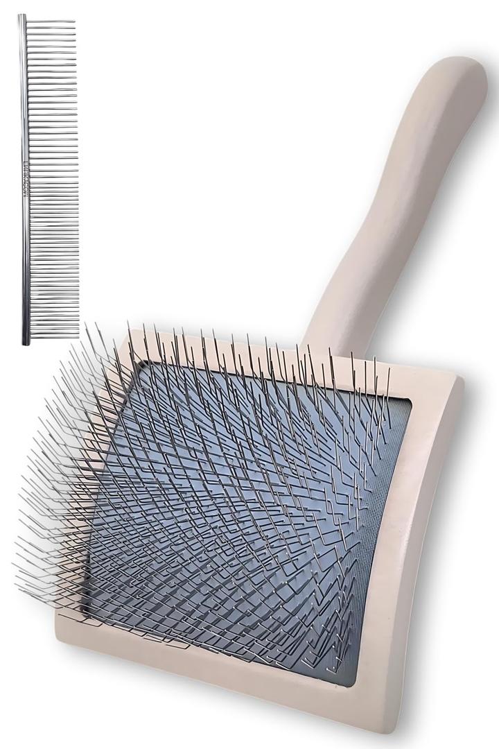 Specialized Grooming Tool for Great Pyrenees and Doodles (Goldendoodles, Poodles & Labradoodles) - Dog Slicker Brush & Comb Kit: Work Through Dense and Long Coats, for Both Matted Hair and Shedding