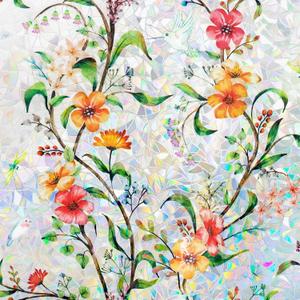Stained Glass Window Privacy Film Static Cling Decorative Rainbow Window Film, No Adhesive UV Blocking Sun Cling for Bathroom, Bedroom, Glass Doors, Removable Floral, 23.6 x 78.7 in