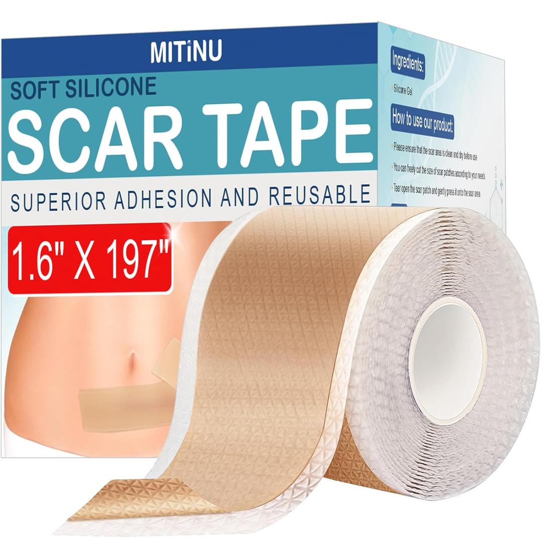 2 x Silicone Scar Sheets (1.6" X 197" Roll-5M), Professional Silicone Scar Tape, Fit for Surgical Scars, Tummy Tuck, Keloid, Burn Scar, Wrinkles
