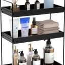 Bathroom Countertop Organizer, 3 Tier Metal Vanity Counter Skincare Shelf, Matte Black Under Sink Standing Rack With Acrylic Tray, Home Storage Holder For Lotion Makeup Cosmetics Perfume Spice