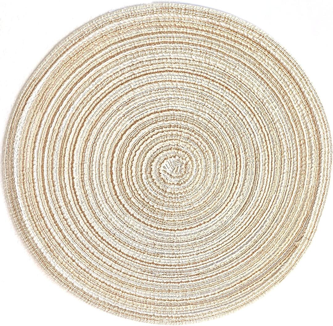 Round Placemats Set of 4 Heat Resistant Braided Place Mats 11.8 inch for Kitchen Table Beige