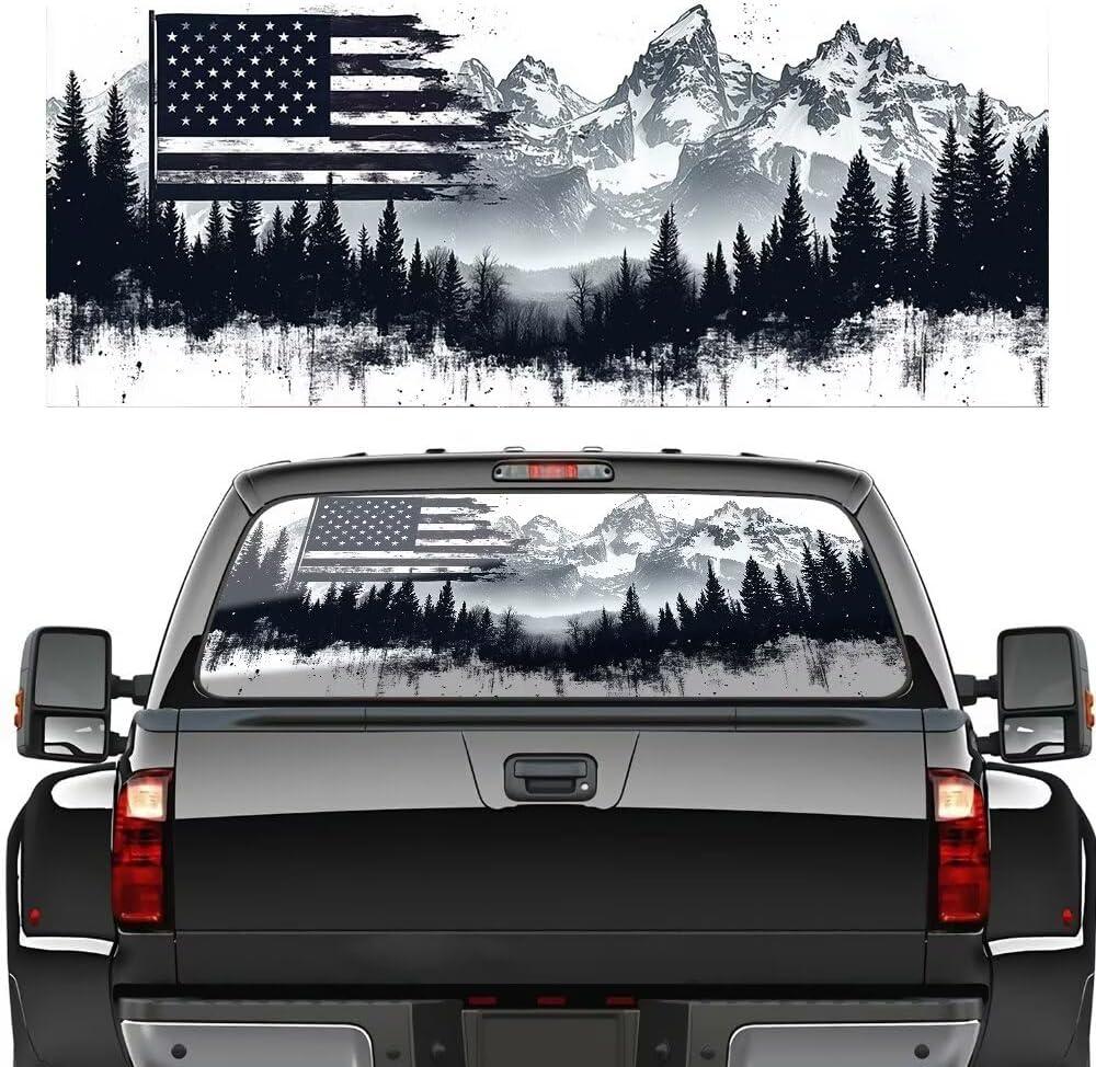 Rear Window Decals for Trucks Flag Mountain Pattern Printing Back Glass Stickers for Trucks Fit Most Pickup Trucks,Car Decal Vinyl Truck Rear Windshield Decal Pattern 15, 66 in x 20 in