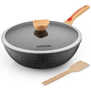 Nonstick Wok Aluminium Die-casting Chinese Wok, Scratch Resistant With Lid and Spatula, PFOA-Free, Dishwasher Safe & Induction Bottom,12.5 Inch,6L,Large Capacity