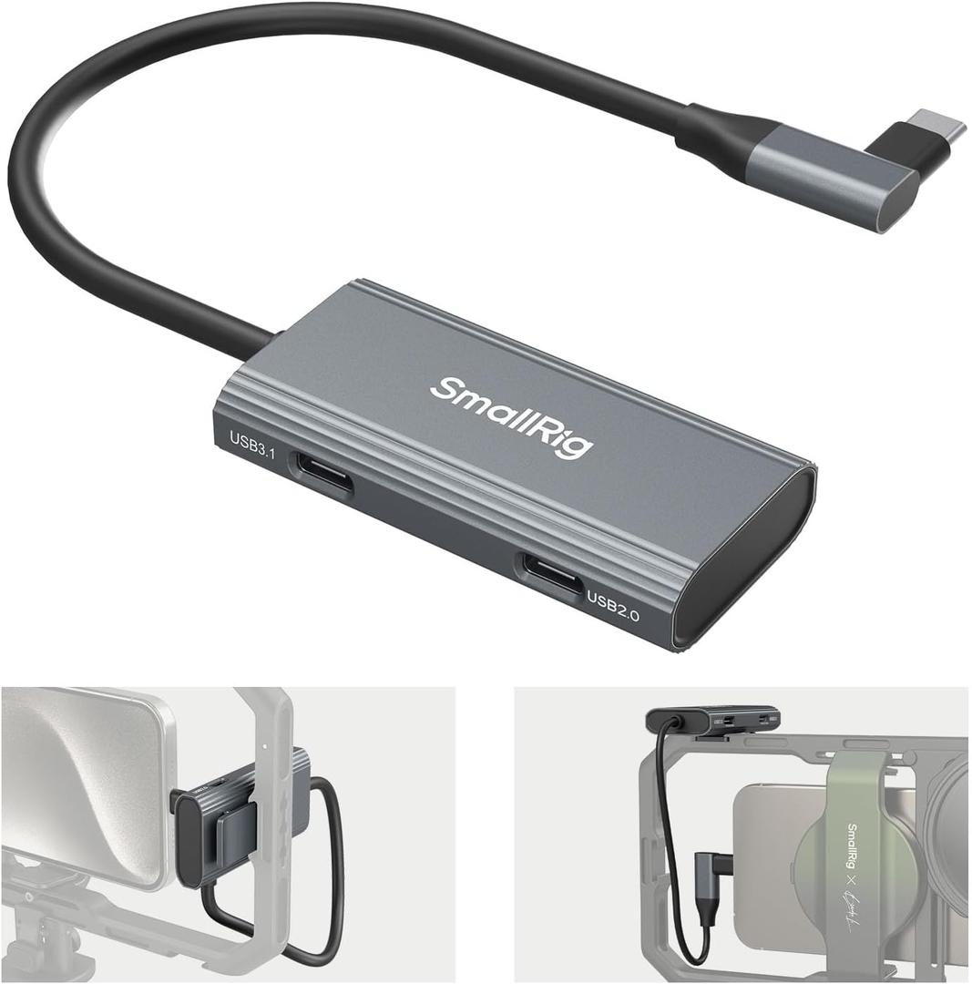 SmallRig 4-in-1 USB-C Hub with a Cold Shoe Mount, Type- C Multiport Hub with PD 100W / USB-C 3.1/2.0 with Audio Adapter x 2, for Mobile Shooting of ProRes Videos at 4K 60fps - 4598