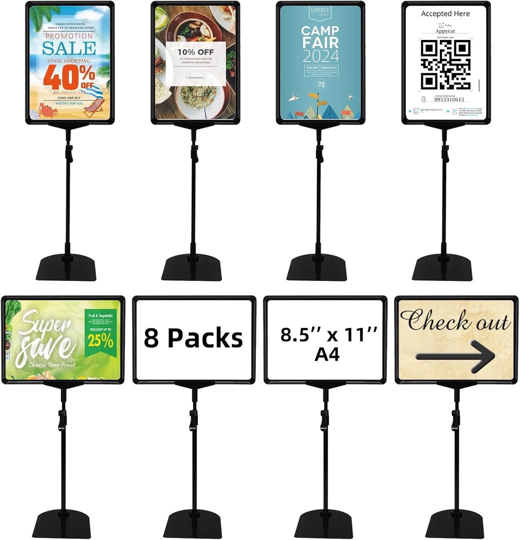 Sign Holder Stand,Sign Stand for Display,Adjustable Sign Holders For Table TopTable Sign Holders 8.5 x 11,8 Packs,Black