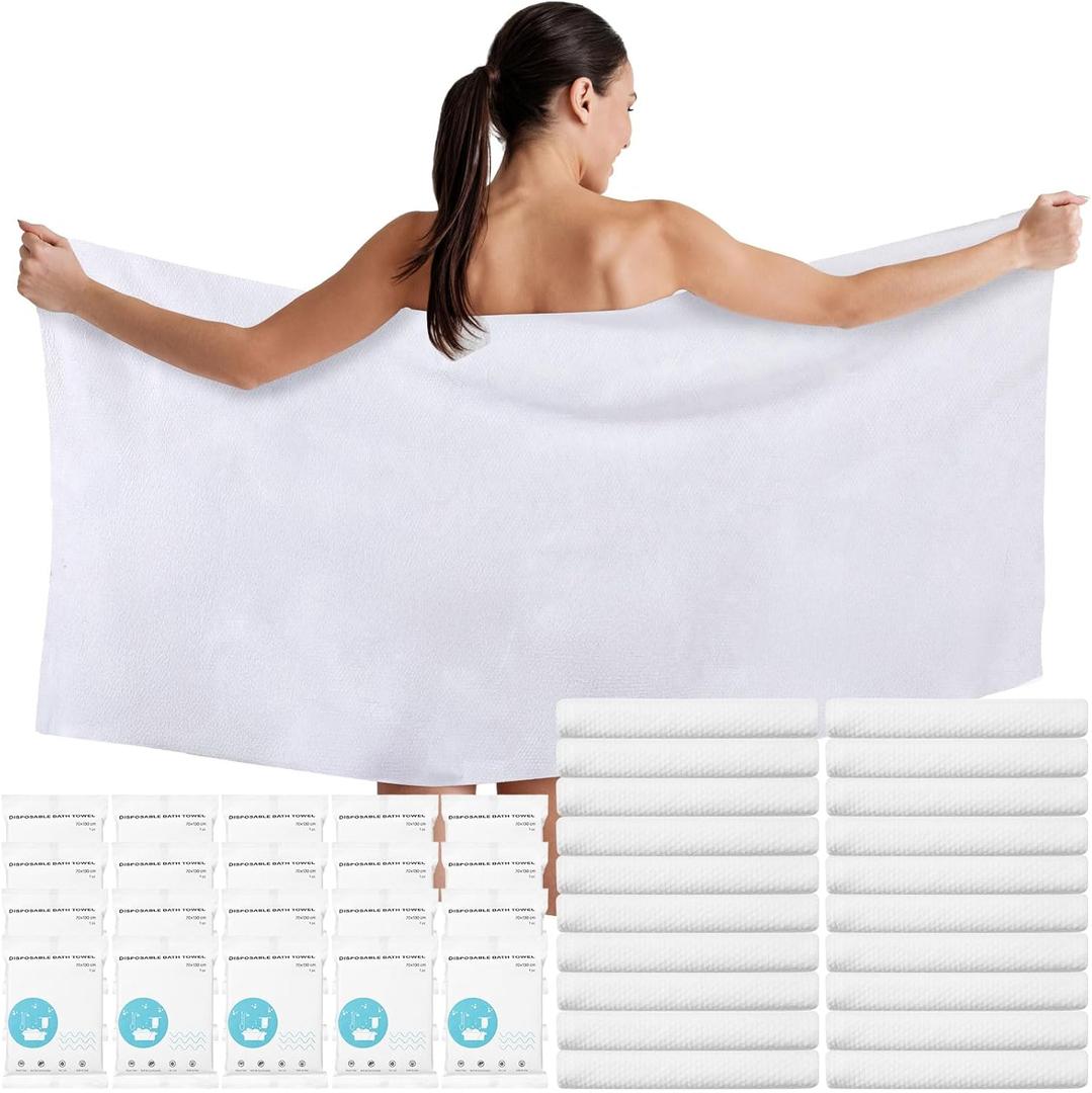 Breling 20 Pack Disposable Bath Towels for Body Travel Set Durable Large Portable Thicken Towels for Hotel Camping Beach Swimming Gym Sauna Spa Care Pet Supplies 51''x27.5''