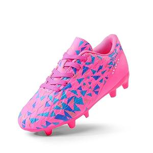 DREAM PAIRS Boys Girls Soccer Cleats Youth Firm Groud Athletic Outdoor Trainning Football Shoes for Little/ Big Kid, Size 2 Little Kid, Fuchsia/ Pink/ Royal/ Blue