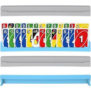 Set of 4 Playing Cards Holders for Seniors Adults  Multi-layer Holders with Foldable Stand for Elderly or Little Hands Playing Cards Game Bridge Canasta Strategy Foot and Hand UNO, Holidays Game Nights (2 Blue + 2 Grey)