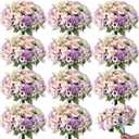 Tigeen 12 Bundles Peonies Artificial Flowers Faux Roses Silk Flowers Hydrangea Artificial Bouquet for Wedding Table Centerpiece Floral Vase Home Office Bridal Decor (Purple)