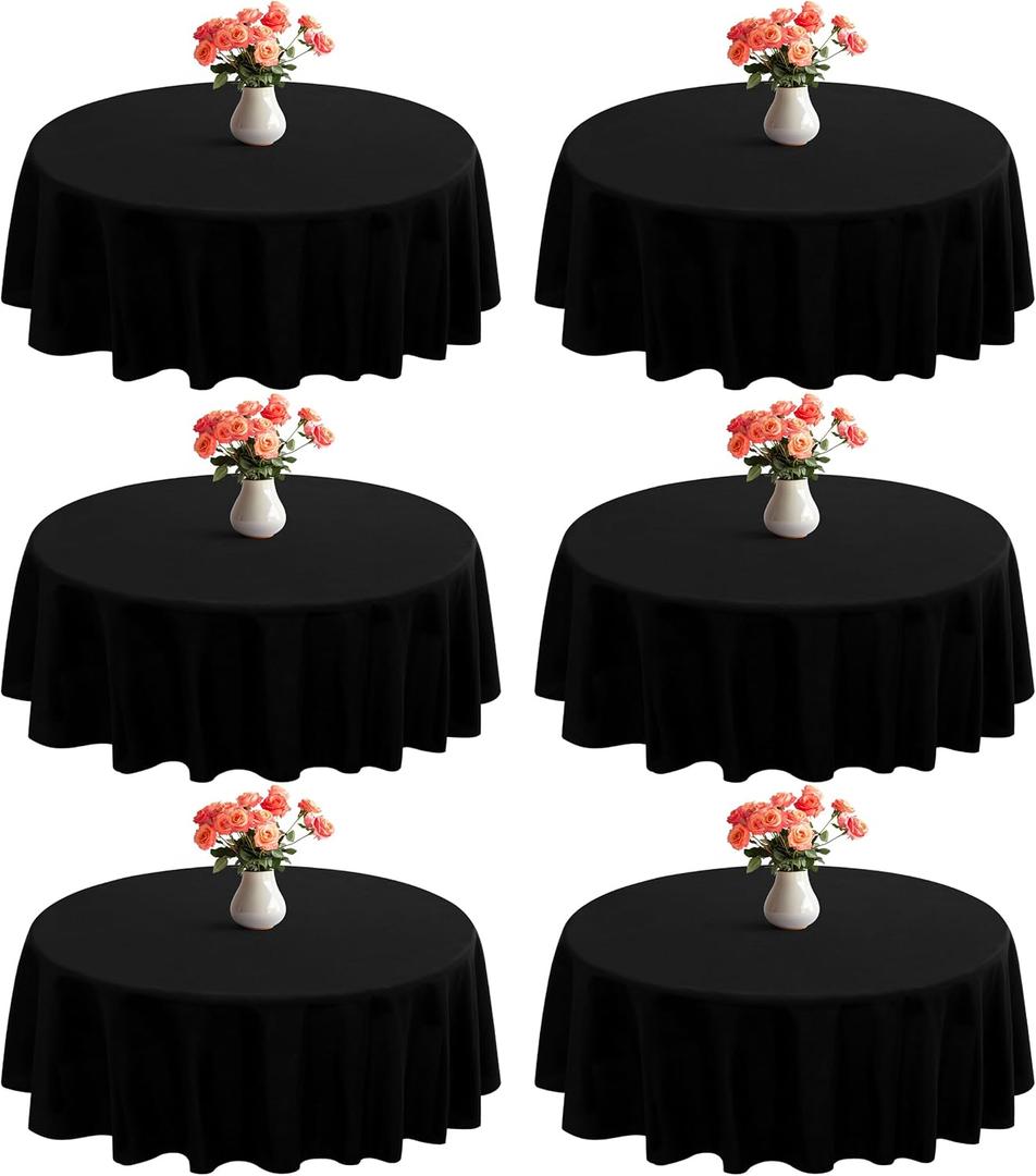 joybest 6 Pack Round Tablecloths 60 Inch Black Polyester Table Cloth for 20-40'' Tables, Stain and Wrinkle Resistant Washable Fabric Table Cover for Party, Reception, Banquet, Dining Table