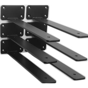 6 Pack - 10 inch Black Hidden L Shelf Bracket (1/5 Inch Thicked) Iron Floating Shelf Brackets Rustic Industrial Metal Brackets for Shelf Support