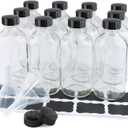 PINIWON 12 Pack 8 oz Clear Glass Bottles, 240ml Boston Round Sample Bottles with Black Poly Cone Caps, Labels and Funnels