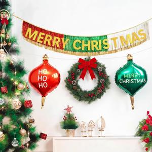 HOUSE OF PARTY Christmas Decorations | Christmas Banner and Red Green balloons for Xmas Party Decor | Xmas Indoor Decorations for Home, Office Party Decor