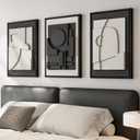 3D Textured Framed Black and White Abstract Wall Art for Bedroom, 3 Piece Modern Paintings Artwork for Walls, Minimalist Black White Geometric Pictures for Living Room, Dining Room Wall Decor 16x24 In