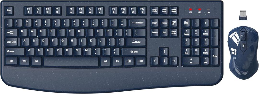 Wireless Keyboard and Mouse Combo, EDJO 2.4G Full-Sized Ergonomic Computer Keyboard with Wrist Rest and 3 Level DPI Adjustable Wireless Mouse for Windows, Mac OS Desktop/Laptop/PC(Galaxy Blue)