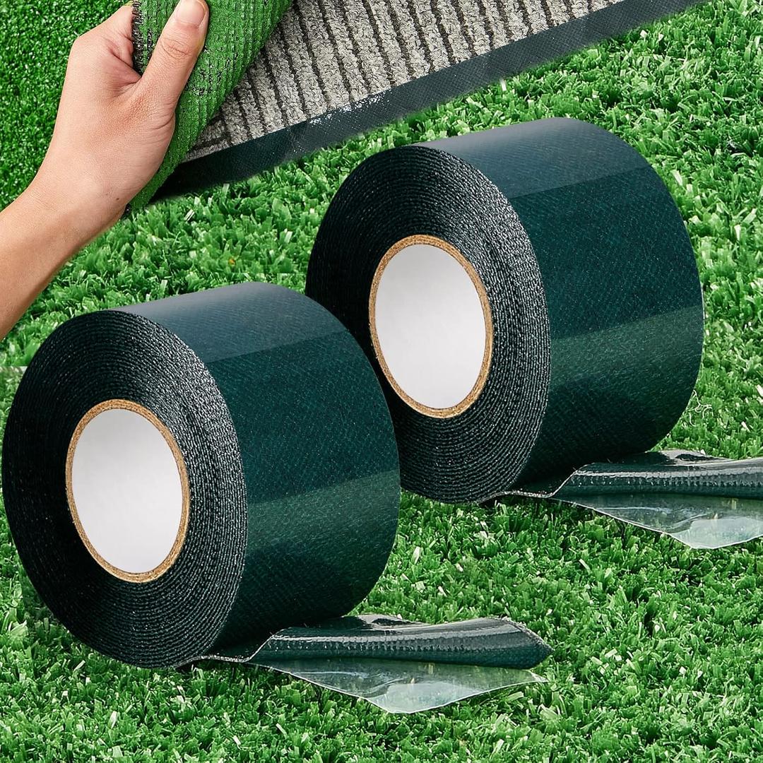 2 Rolls 2 in x 16.5 ft Double Sided Turf Tape for Artificial Grass Rug Self Adhesive Artificial Turf Tape for Lawn Garden Carpet Connecting Outdoor Carpet