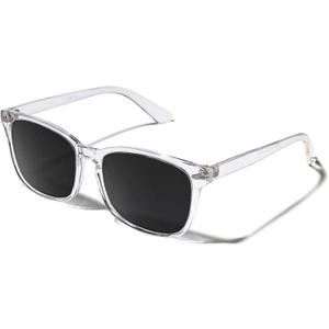 TIJN Polarized Sunglasses for Womens and Mens,Classic Square Frames Shades for UV Protection,Trendy Sunnies(Clear/Grey)
