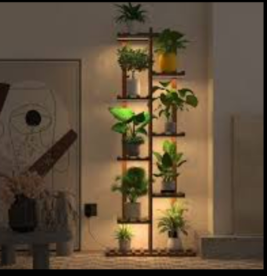 Solatmos Bamboo Plant Stand With Grow Lights Indoor Plants Outdoor Corner Plant Shelf Flower Stands for Living Room Patio Garden Corner Balcony (light brown)