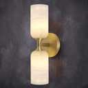 Alabaster Wall Sconce 14in Modern Spanish Natural Marble Bathroom Vanity Sconces, Antique Brass Sconces Wall Lighting, Gold Wall Light Fixtures Decor, for Bedroom Living Room Staircases Hallway