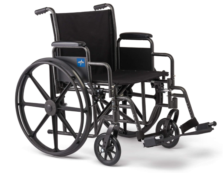 Medline Comfortable Folding Wheelchair with Swing-Back Desk-Length Arms and Swing-Away Footrests, 20”W x 16”D Seat (20" Seat Width)