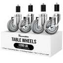 Houseables Table Casters, Table Wheels, Set of 4, Expanding Stem Caster Wheels, 4 Inch, Stainless Steel, for Kitchen Prep Worktable, Folding Desk, Commercial, Legs, Cart, Locking, 1-1/2" & 1-5/8" ID