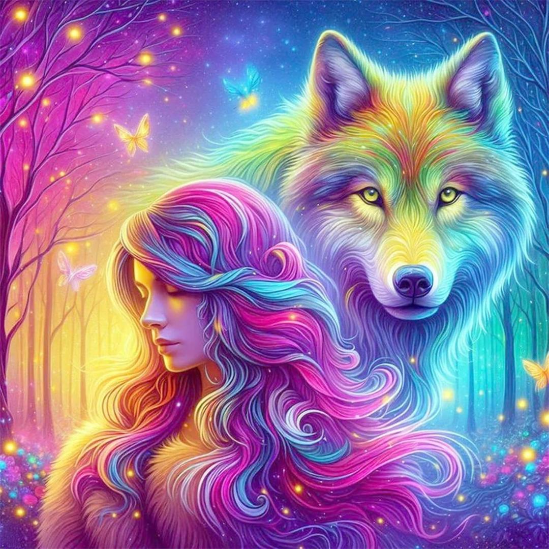 2 x Ekuxom Wolf Diamond Art Kits for Adults-5D Diamond Painting Kits for Adults-DIY Full Round Drill Diamond Gem Arts for Home Wall Decor Gift 14x14inch