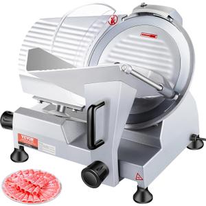 VEVOR Commercial Meat Slicer, 10 inch Electric Food Slicer, 240W Frozen Meat Deli Slicer, Premium Chromium-plated Steel Blade Semi-Auto Meat Slicer For Commercial and Home use (Silver)