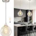 10" Clear Glass Modern Pendant Light Kitchen Island Mid Century Brushed Nickel Modern Pendant Lighting with Glass Globe Modern Hanging Pendant Light for Dining Room FoyerBulb Incl.