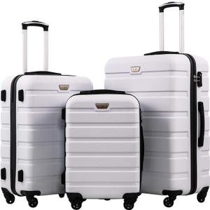 Coolife Luggage 3 Piece Set Suitcase Spinner Hardshell Lightweight TSA Lock (white, 3 piece set(20in24in28in))