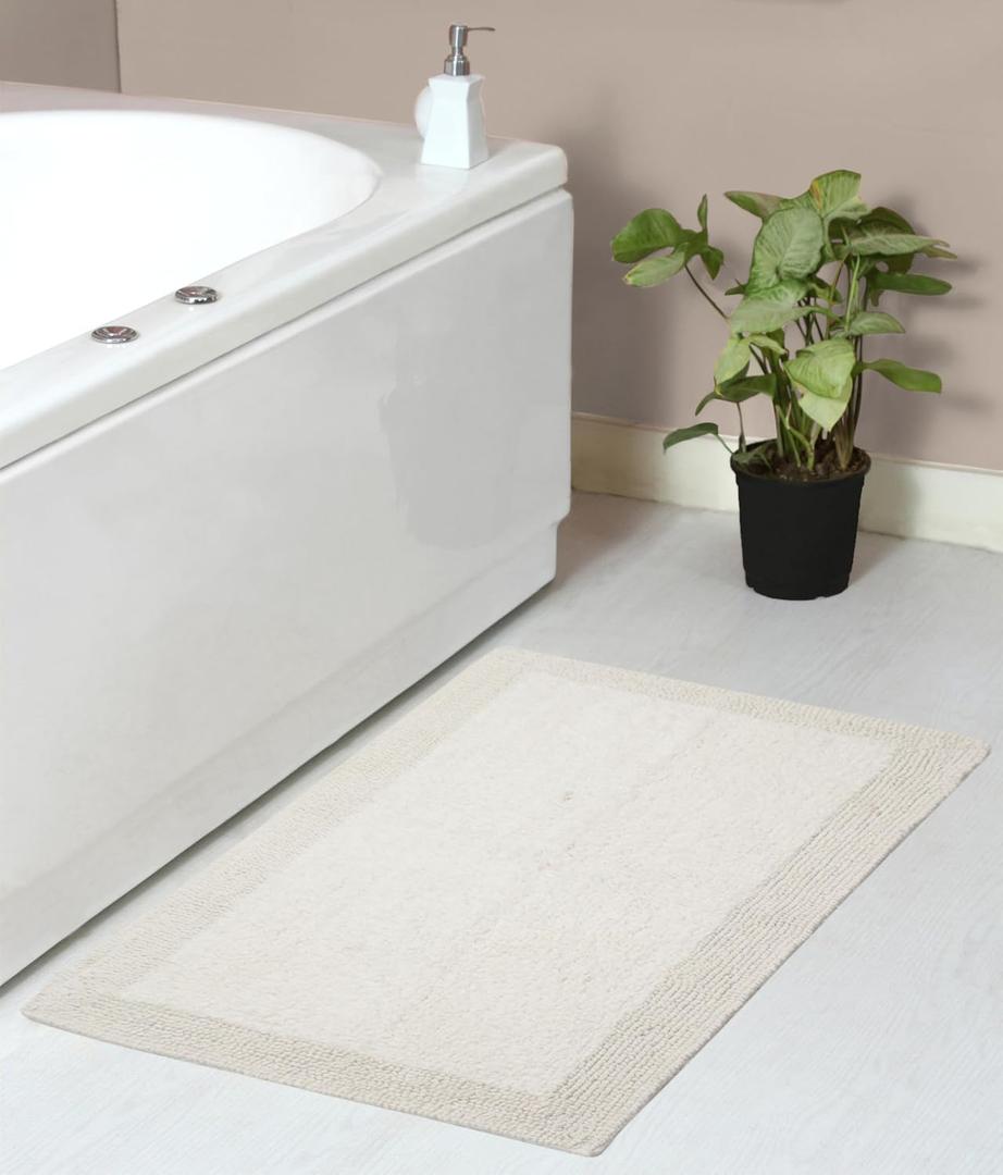 Home Weavers Luxury Collection 100% Reversible Cotton Bathroom Rugs Set, Washable Rug, Soft Cotton Extra Soft and Absorbent Bath Rug, Bath Mat Set, Bath Floor Mat Non Slip, 21"x34" Rectangle, Ivory