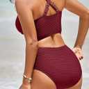 Herseas Women's Textured Bikini Sets Twist Front Top Swimsuits High Waisted Bathing Suits (Red, XL)
