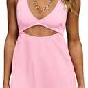 ReachMe Womens Cut Out Dresses Short Sleeveles Mini Dress Summer V Neck A Line Dresses Beach Vacation Dress (Pink, S)