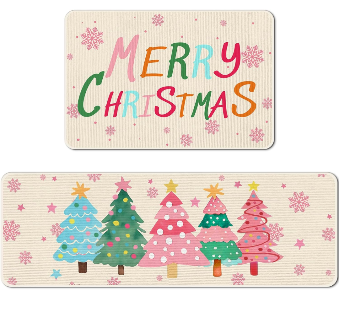 kaiwern Christmas Kitchen Rug, Soft Snowman Christmas Tree Gingerbread Rug, Kitchen Mat Christmas Winter Kitchen Decor Bedroom Bathroom (C)