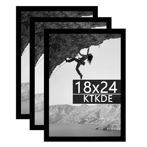 KTKDE16x24 Inch Poster Frame Black 4 Pack, 24 by 16 Picture Frames Wooden with Polished Plexiglass,Horizontal or Vertical Wall Mounting Hanging Large Studio Gallery Photo Frames Wall Art