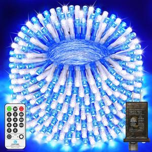 403 FT 1000 LED Christmas Lights Outdoor Decorations Super Long Fairy Lights Waterproof 8 Modes Timer Clear Wire String Lights for Outside House Tree Patio Yard Wedding Party Holiday- Blue & White