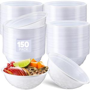 Newtay 150 Pack 32oz White Disposable Plastic Bowls Plastic Salad Bowls Large Stackable Serving Soup Dinnerware for Birthdays, Weddings, Parties, Festivals