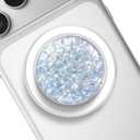 Transparent Magnetic Phone Grip Holder, Compatible for Magsafe Phone Grip, Collapsible Expandible Mobile Phone Grips Stand for iPhone 17 16 15 14 13 12 Series - Clear Crystal Blue Fragment Glitter