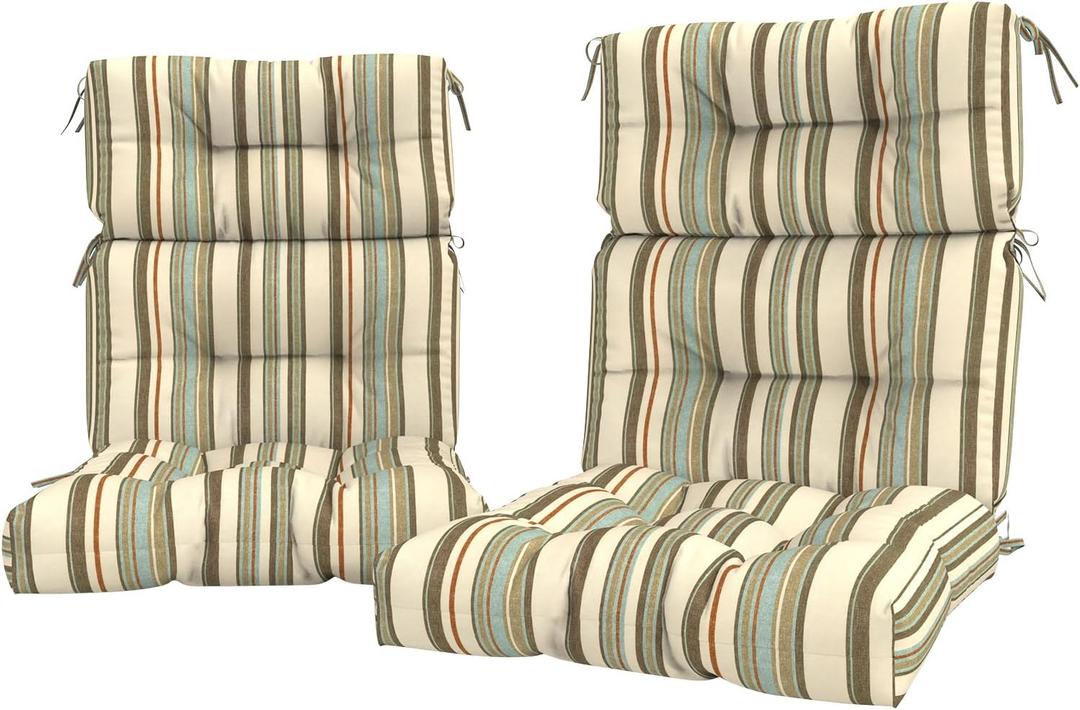 LVTXIII Outdoor Tufted High Back Cushions Set of 2 Patio Seasonal Replacement Rocking Chair Cushion with Ties, Solid Seat and Back Chair Cushion, (44 L x 22W, Stripe Onyx)