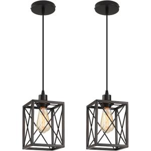 Farmhouse Pendant Light Fixture, Black Pendant Lights for Kitchen Island Industrial Lantern Pendant Light Fixtures with Light Shade, Adjustable Height Hanging Pendant Lighting