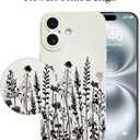 LSL Case for iPhone 16 Plus Black Floral Pattern Print Design Soft TPU Full Camera Lens Anti-Drop Anti-Scratch Shockproof Protective Slim Flower Wihte Cover for Women Girls