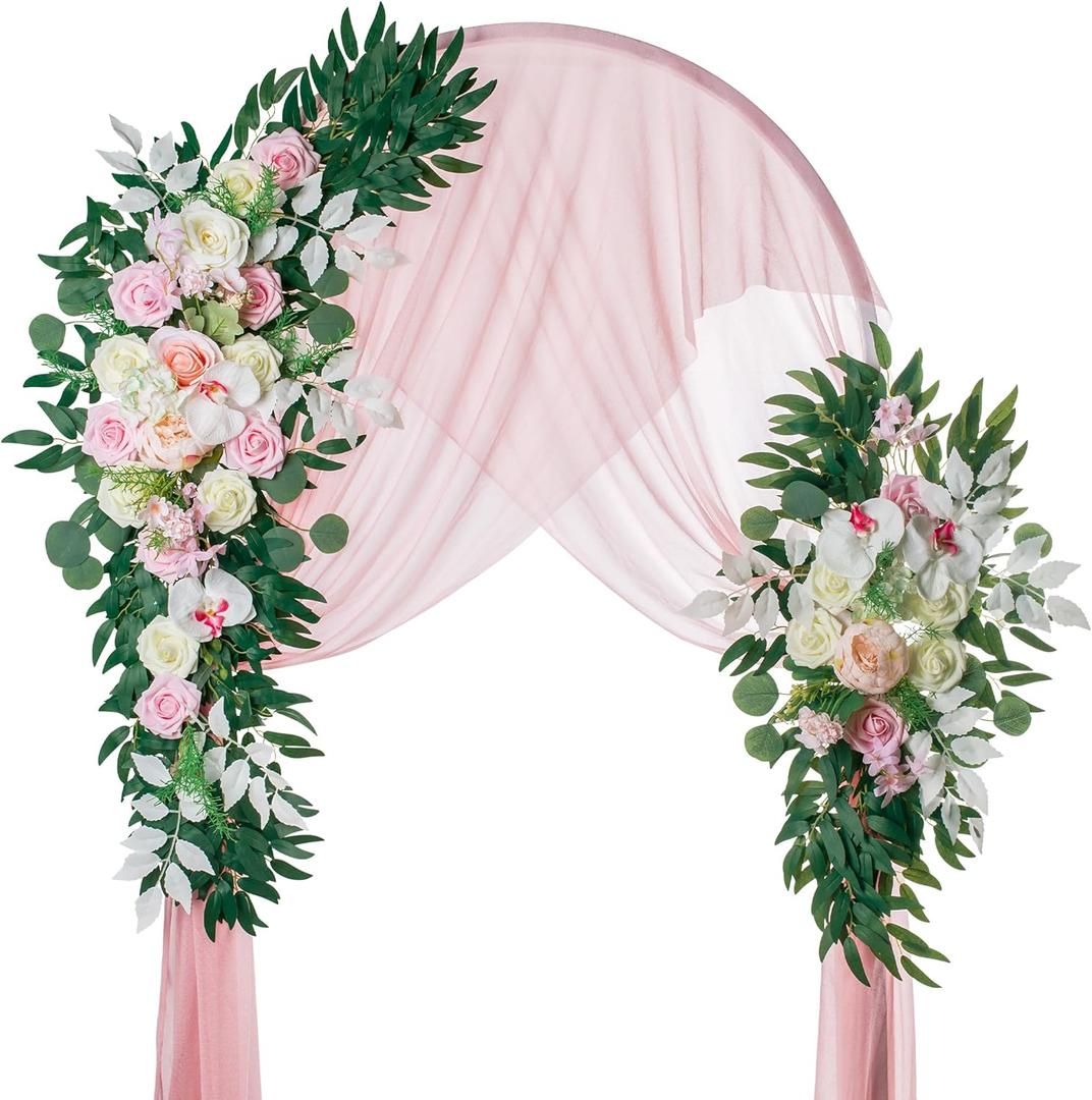 Wedding Arch Flowers, Artificial Flowers for Decoration, 2pcs Flower Swag and 1 pcs Semi-Sheer Chiffon Table Runner Swag for Beautiful Dream Wedding Ceremony Floral Decor - Pack of 3 (Blush&pink)