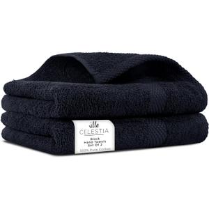 100% Cotton Hand Towel Set of 2, (16 x 28 inches) Sustainable, Soft, Highly Absorbent, Quick Drying, Combed Cotton Hand Towels Pack of 2 Ideal for Hotels, Spa, Bathroom, Dorm, Black, Hand Towel - Pack of 02
