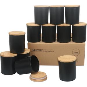 MILIVIXAY 12 Pack 10 OZ Matte Black Thick Glass Candle Jars with Lids - Bulk Empty Candle Jar for Making Candles - Spice, Powder Containers